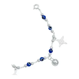 Pulsera Plata 925 Nudo de Bruja y Ojo Turco Azul con Cascabeles - Imagen 5