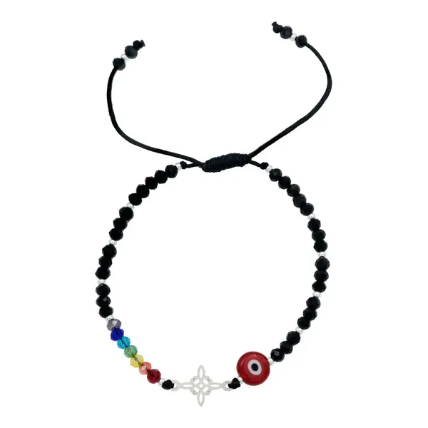 Pulsera Plata 925 Nudo de Bruja Ojo Turco 7 Chakras Ajustable - Imagen 1