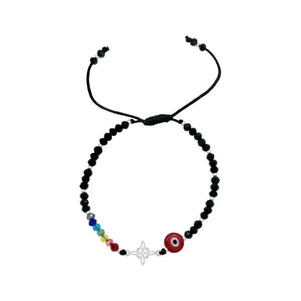 Pulsera Plata 925 Nudo de Bruja Ojo Turco 7 Chakras Ajustable - Imagen 1