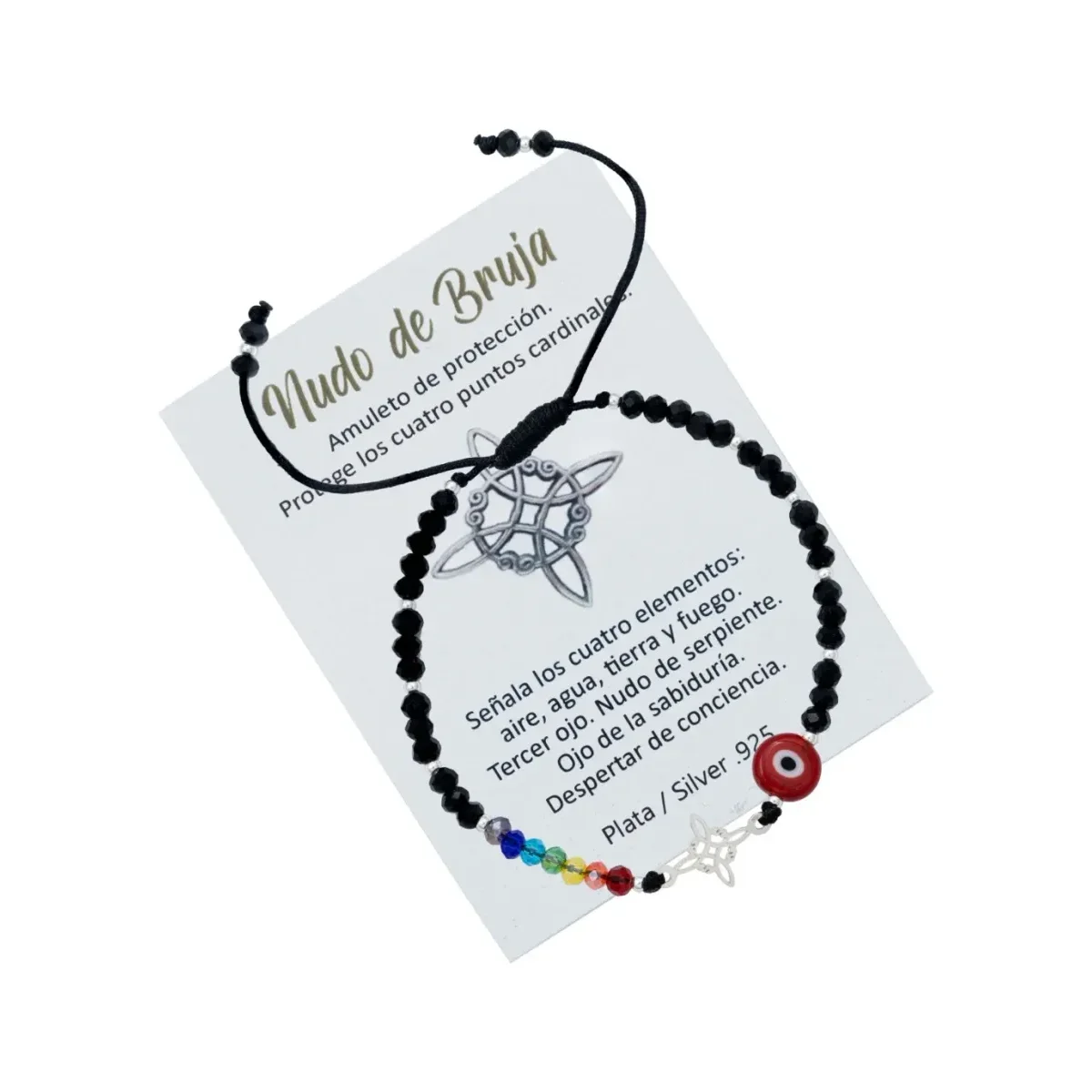 Pulsera Plata 925 Nudo de Bruja Ojo Turco 7 Chakras Ajustable - Imagen 2