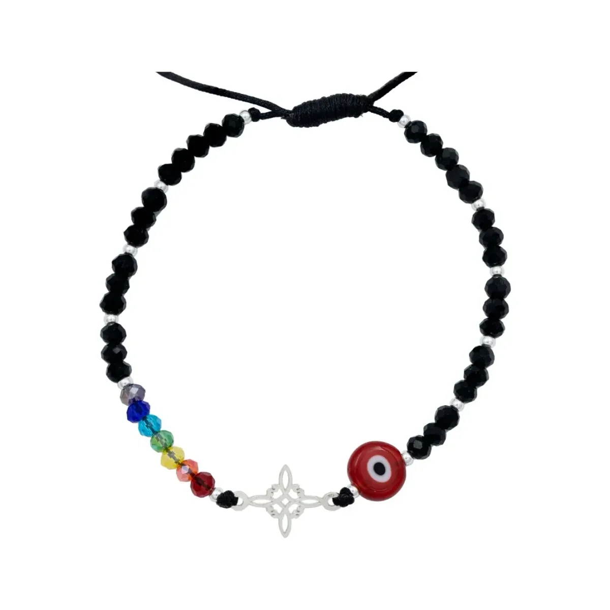 Pulsera Plata 925 Nudo de Bruja Ojo Turco 7 Chakras Ajustable - Imagen 3