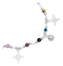 Pulsera Plata 925 Nudo de Bruja Ojo Turco Multicolor - Imagen 3