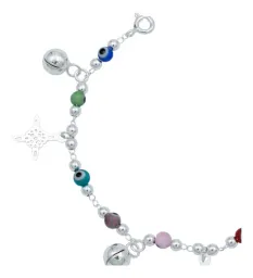 Pulsera Plata 925 Nudo de Bruja Ojo Turco Multicolor - Imagen 4