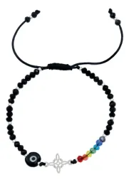 Pulsera Plata 925 Nudo Bruja Ojo Turco Ajustable Cordón Negro - Imagen 1