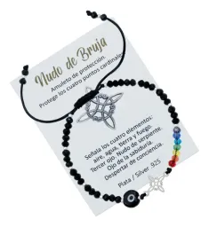 Pulsera Plata 925 Nudo Bruja Ojo Turco Ajustable Cordón Negro - Imagen 2