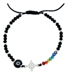 Pulsera Plata 925 Nudo Bruja Ojo Turco Ajustable Cordón Negro - Imagen 3