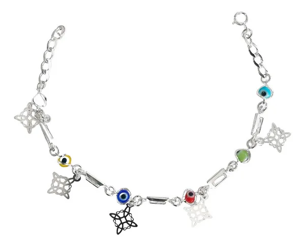 Pulsera Plata 925 Nudo Bruja Ojo Turco con Piedras Multicolor - Imagen 1