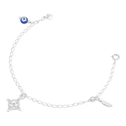 Pulsera Plata 925 Nudo de Bruja Ojo Turco Pluma Bola Facetada - Imagen 1