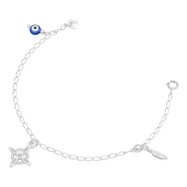 Pulsera Plata 925 Nudo de Bruja Ojo Turco Pluma Bola Facetada - Imagen 1