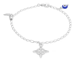 Pulsera Plata 925 Nudo de Bruja Ojo Turco Pluma Bola Facetada - Imagen 3