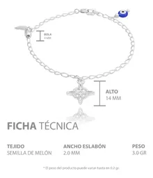 Pulsera Plata 925 Nudo de Bruja Ojo Turco Pluma Bola Facetada - Imagen 5