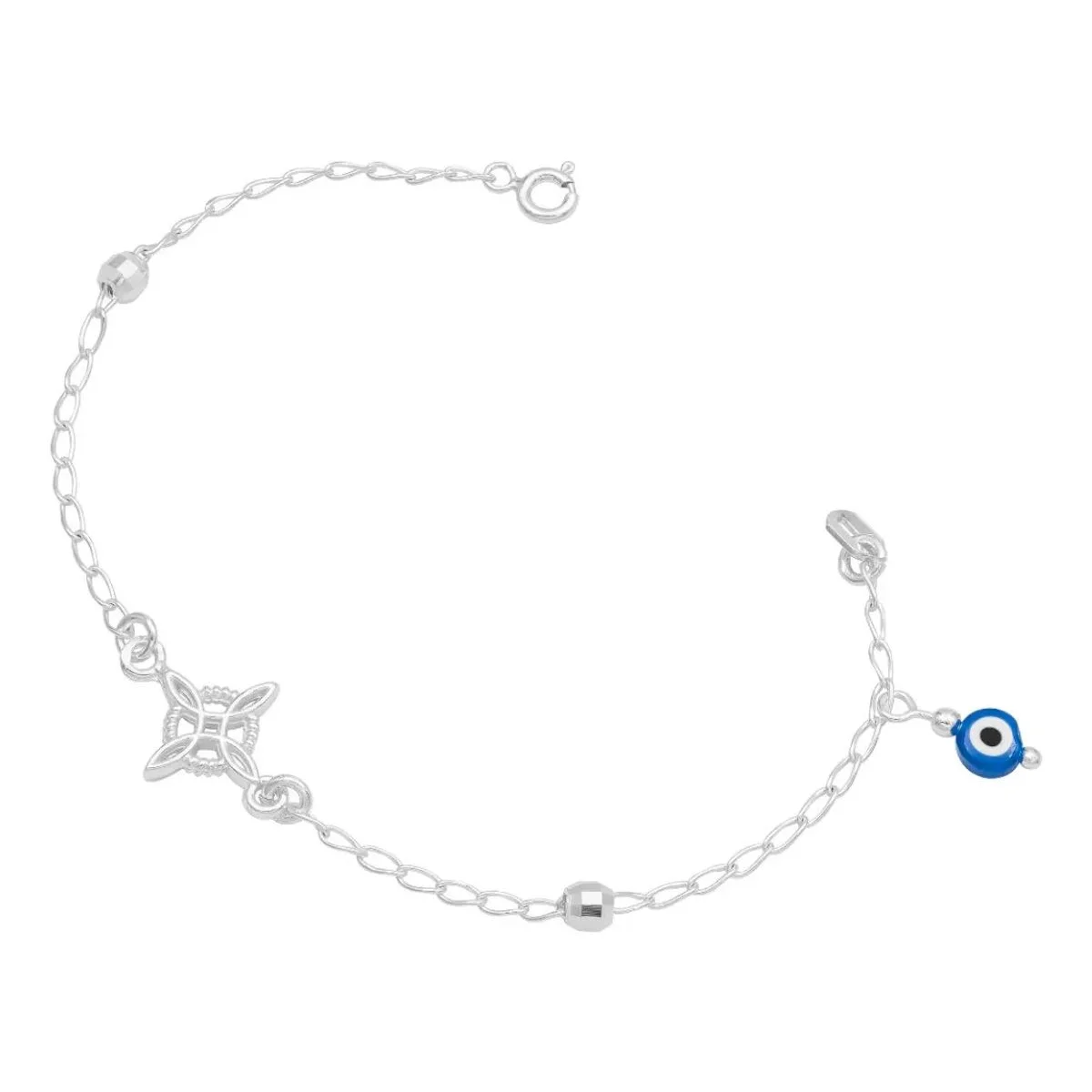 Pulsera Plata .925 Nudo de Bruja y Ojo Turco azul, amuleto de protección de joyería esotérica. Diseño con significado en plat