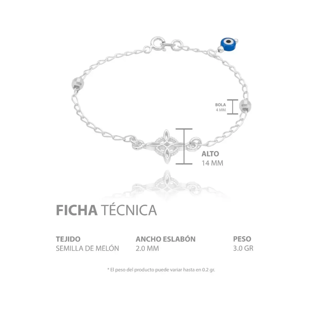 Pulsera Plata .925 Nudo de Bruja Ojo Turco Protección 18cm - Imagen 5