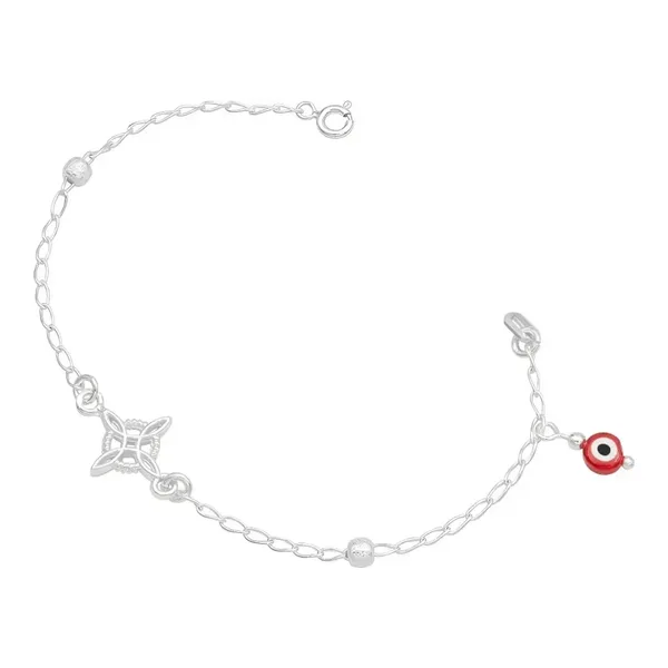 Pulsera de plata .925 rojo ojo turco nudo de bruja bola azucarada — Joyaris