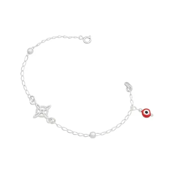 Pulsera de plata .925 rojo ojo turco nudo de bruja bola azucarada — Joyaris