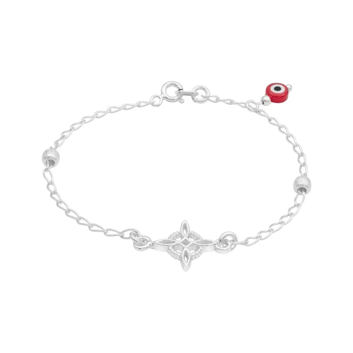 Pulsera Plata 925 Nudo Bruja Ojo Turco Rojo Bola Azucarada - Imagen 3