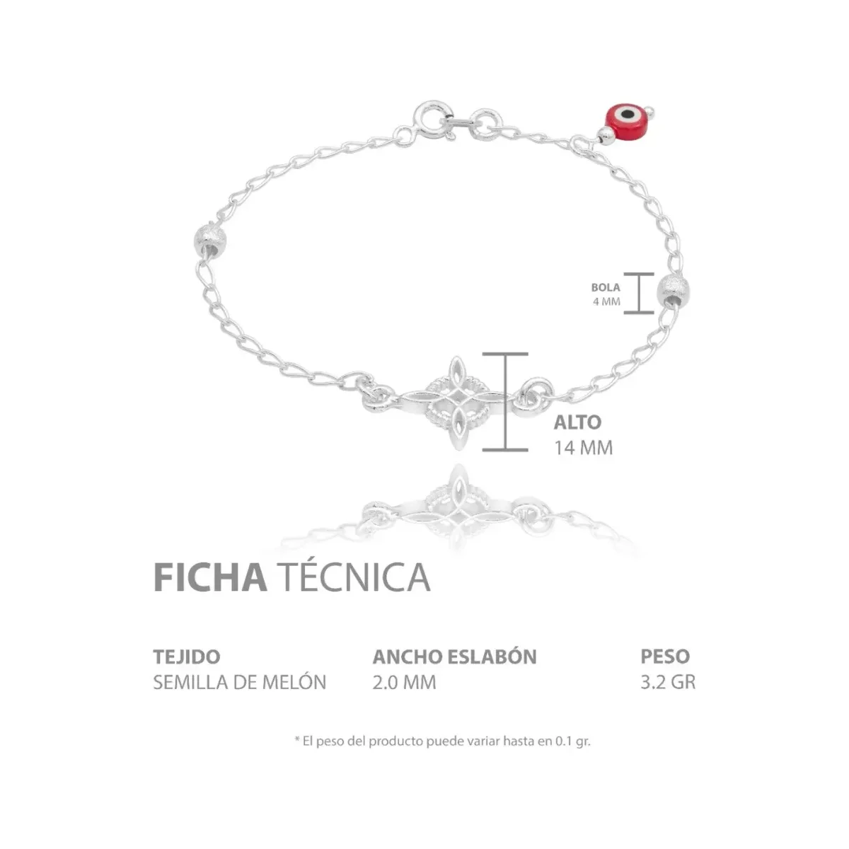Pulsera Plata 925 Nudo Bruja Ojo Turco Rojo Bola Azucarada - Imagen 5