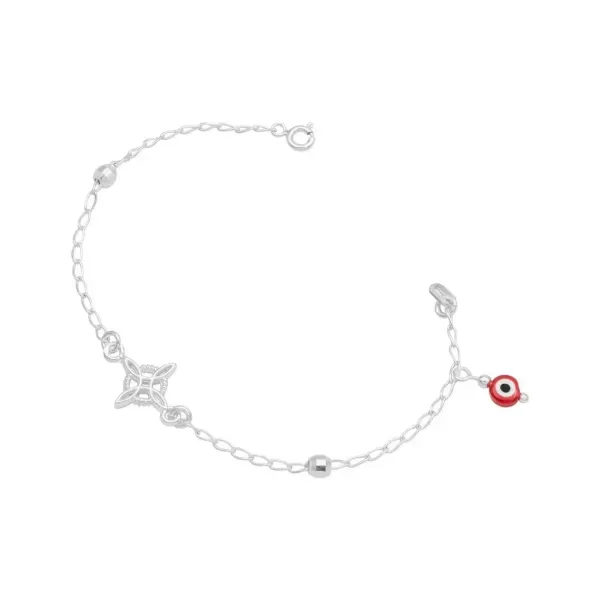 Pulsera Plata 925 Nudo Bruja con Ojo Turco Rojo de 18 cm - Imagen 1