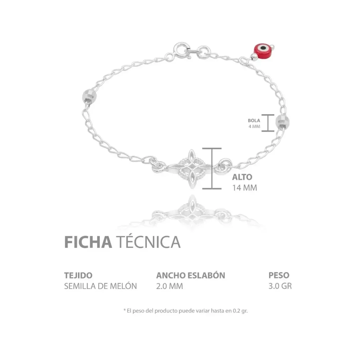 Pulsera Plata 925 Nudo Bruja con Ojo Turco Rojo de 18 cm - Imagen 5