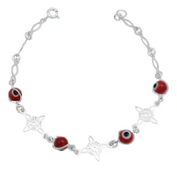 Pulsera Plata 925 Nudo de Bruja con Ojo Turco Rojo - Imagen 1