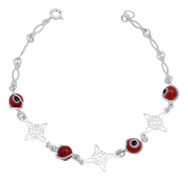 Pulsera de plata .925 rojo con dijes Nudo de Bruja Ojo Turco — Joyaris