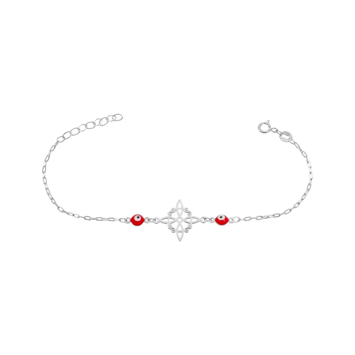 Pulsera Plata .925 Nudo Bruja Ojos Turcos Rojos Ancla con broche reasa. Joyería con amuletos y simbolismo, amuleto de protecc