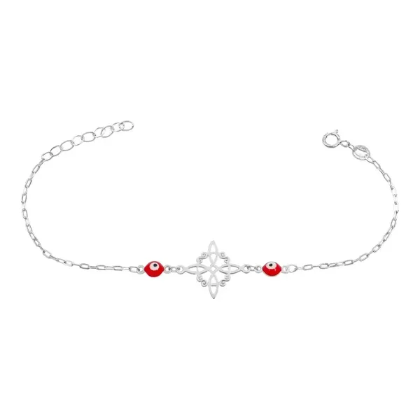 Pulsera Plata 925 Nudo Bruja Ojos Turcos Rojos Ancla Ajustable - Imagen 1