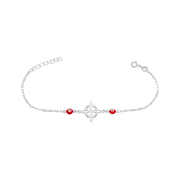 Pulsera Plata 925 Nudo Bruja Ojos Turcos Rojos Ancla Ajustable - Imagen 1