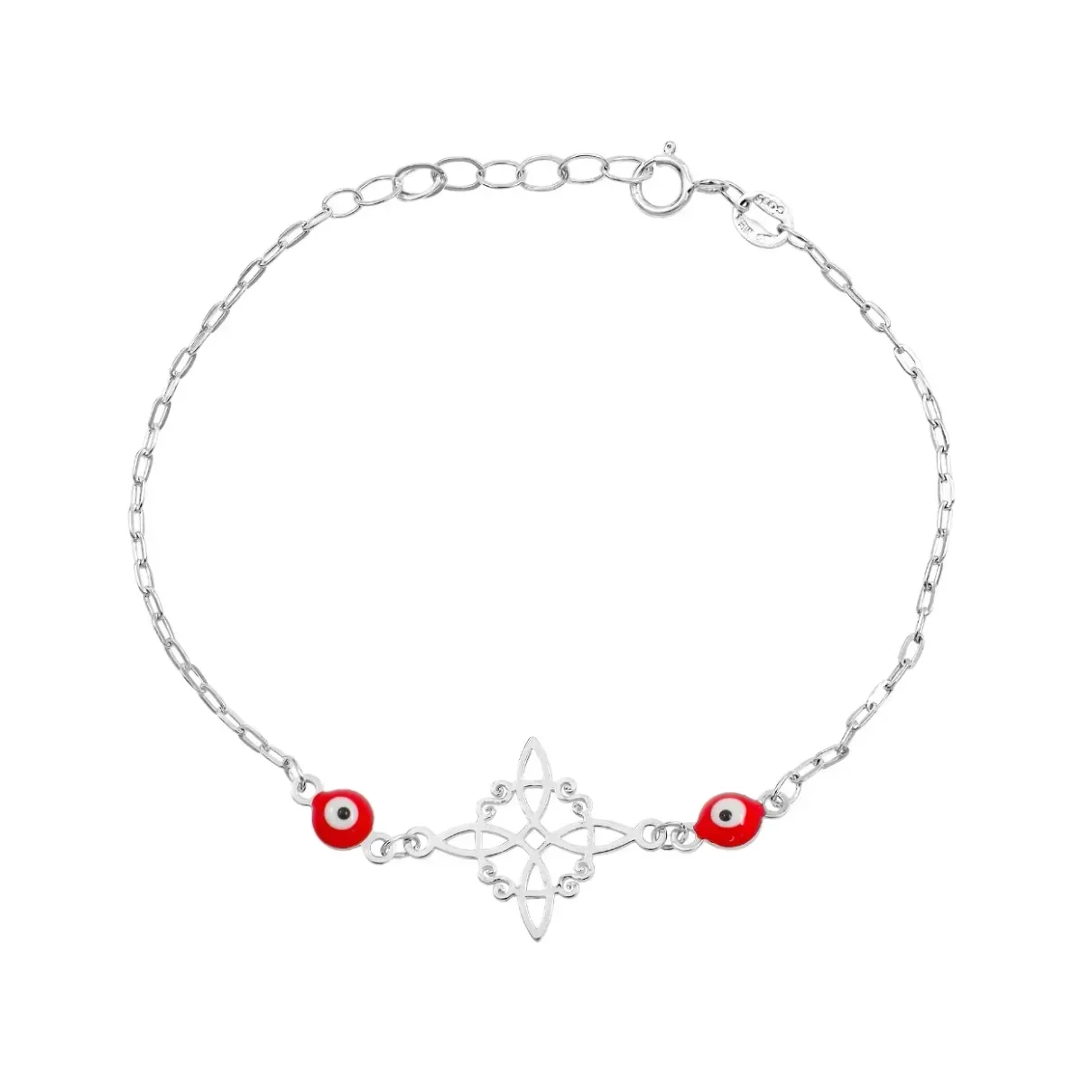 Pulsera Plata 925 Nudo Bruja Ojos Turcos Rojos Ancla Ajustable - Imagen 2