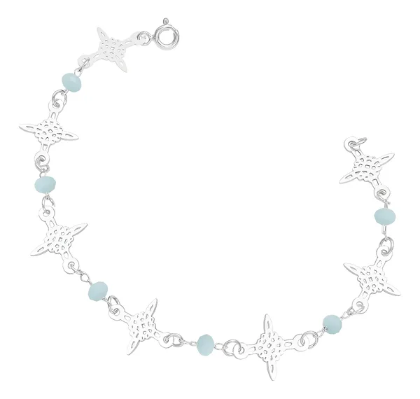 Pulsera de plata .925 celeste Cristalos Nudo de Bruja con diseno laser — Joyaris