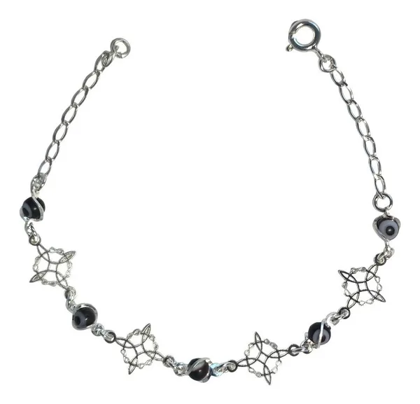 Pulsera Plata 925 Nudo Bruja Triqueta Ojo Turco Ajustable - Imagen 1