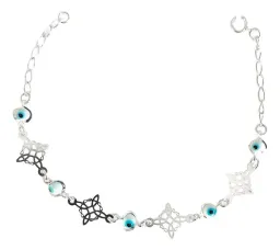 Pulsera Plata 925 Nudo Bruja Triqueta Ojo Turco Azul Mujer - Imagen 1