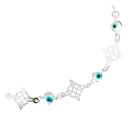 Pulsera Plata 925 Nudo Bruja Triqueta Ojo Turco Azul Mujer - Imagen 3