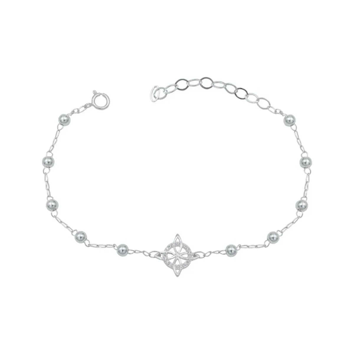 Pulsera Nudo de Bruja Plata .925 rodizada con Zirconia brillante, diseño ajustable y místico. Joyería artesanal mexicana.
