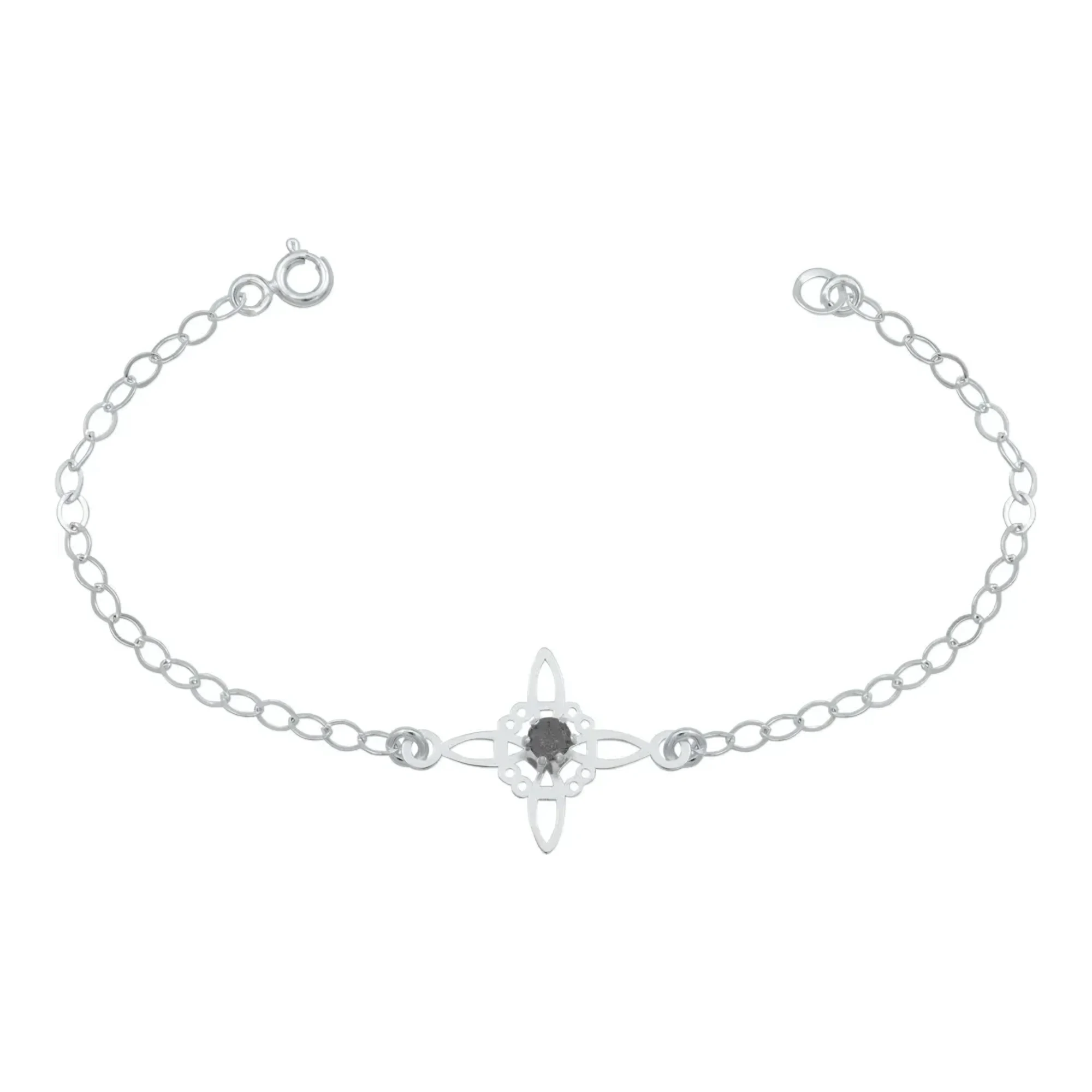 Pulsera Plata .925 Nacional dije Nudo de Bruja con zirconia negra brillante amuleto contra envidias protección mal de ojo