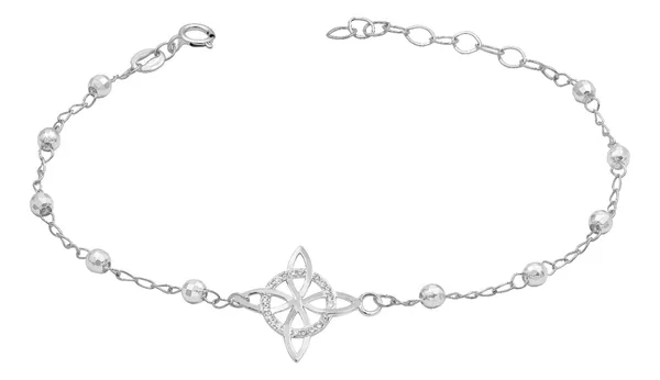 Pulsera Plata 925 Nudo de Bruja con Bolitas Facetadas Ajustable - Imagen 1