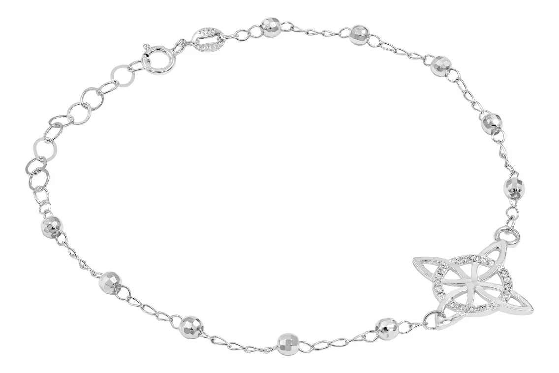 Pulsera Plata 925 Nudo de Bruja con Bolitas Facetadas Ajustable - Imagen 1