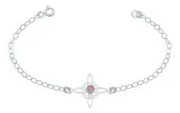 Pulsera Plata 925 Nudo de Bruja Celta con Zirconia Rosa Ajustable - Imagen 1