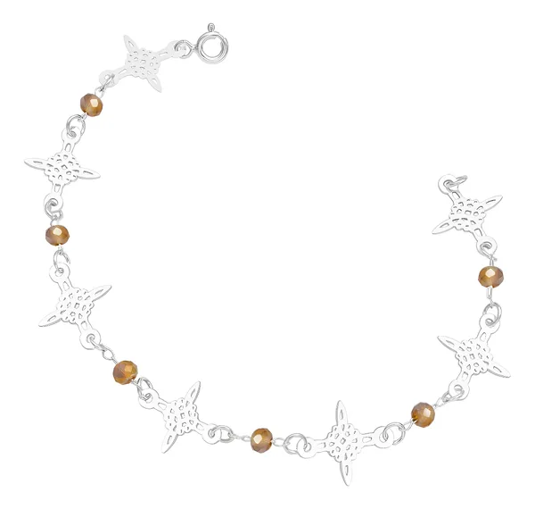 Pulsera de plata .925 cafe cristales nudo de bruja — Joyaris