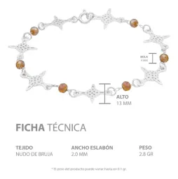 Pulsera Plata 925 Nudo de Bruja con Cristales Color Café - Imagen 5