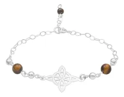 Pulsera Plata 925 Nudo de Bruja Láser con Bolas y Cordón Ajustable - Imagen 1
