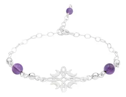 Pulsera Plata 925 Nudo de Bruja y Luna con Hilo Ajustable Color Morado - Imagen 1