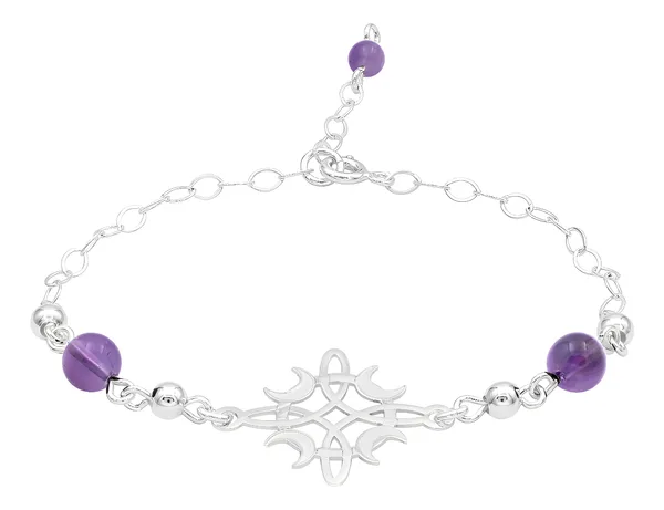 Pulsera de plata .925 morado diseno nudo de bruja ajustable fases luna — Joyaris