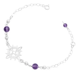 Pulsera Plata 925 Nudo de Bruja y Luna con Hilo Ajustable Color Morado - Imagen 2