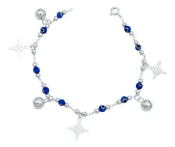 Pulsera Plata 925 Nudo de Bruja y Ojo Turco Azul con Cascabeles - Imagen 1