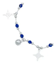 Pulsera Plata 925 Nudo de Bruja y Ojo Turco Azul con Cascabeles - Imagen 2