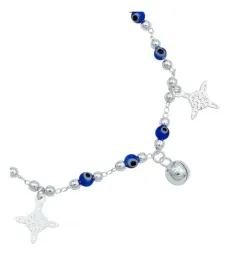 Pulsera Plata 925 Nudo de Bruja y Ojo Turco Azul con Cascabeles - Imagen 3