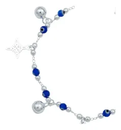 Pulsera Plata 925 Nudo de Bruja y Ojo Turco Azul con Cascabeles - Imagen 4