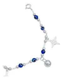 Pulsera Plata 925 Nudo de Bruja y Ojo Turco Azul con Cascabeles - Imagen 5
