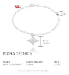 Pulsera Plata Ley .925 Nudo Bruja Ojo Turco Amuleto 18cm - Imagen 5